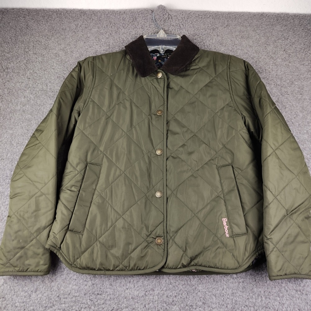 Barbour Jacket Girls Small Foxley Reversible Quilt Green Floral